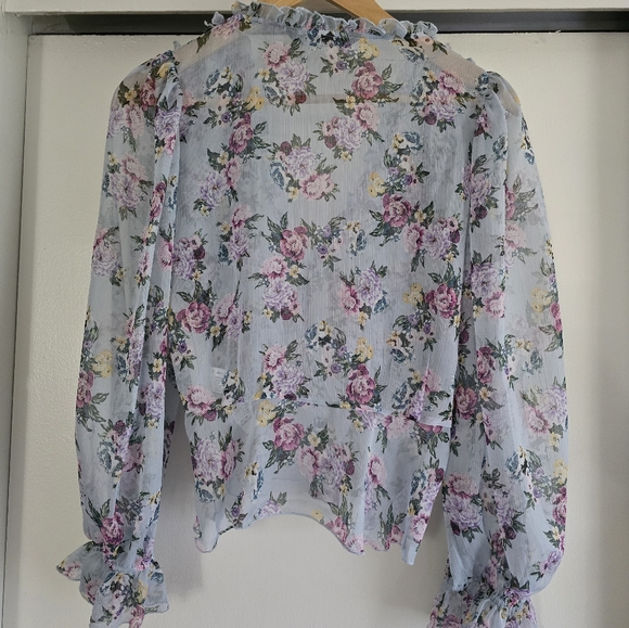 Zara Sheer Floral Print Blouse w/Ruffles - Picture 2 of 5